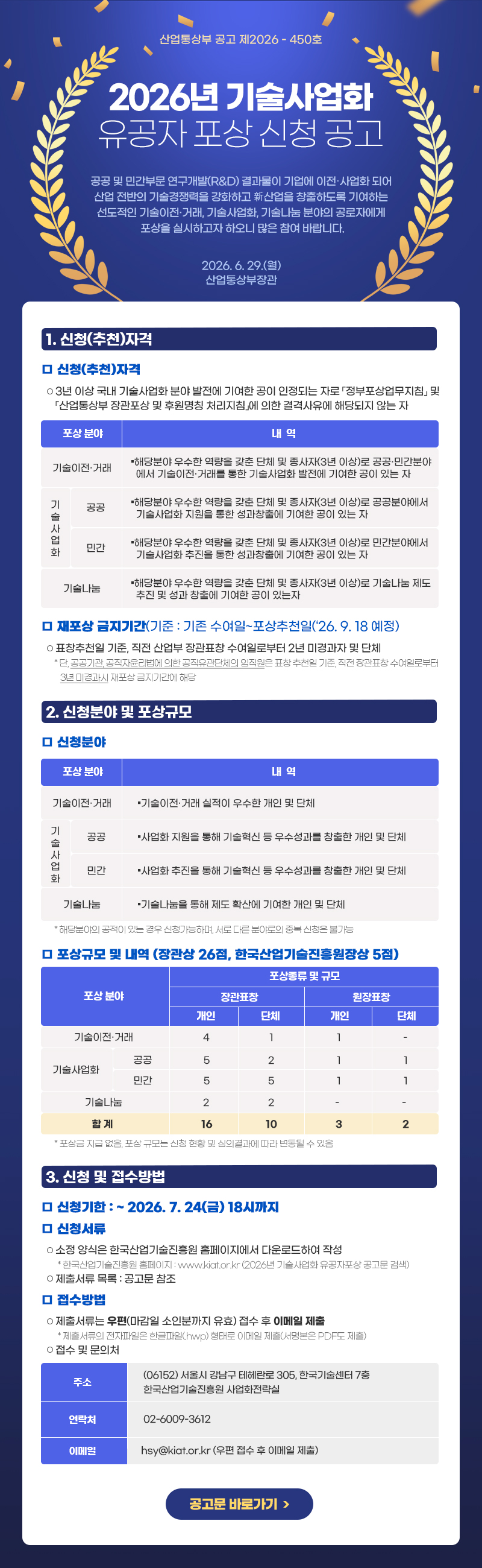 2026년 기술사업화 유공자포상 공고 